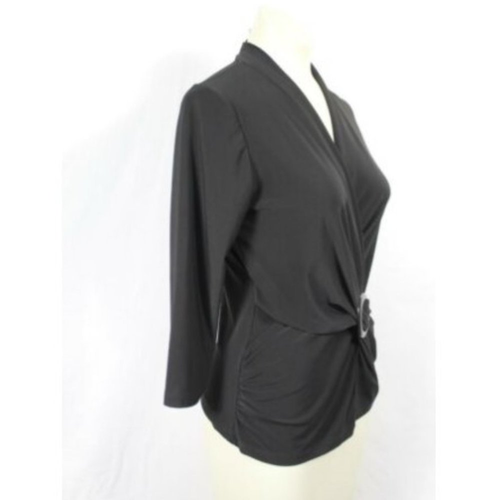 Caribe Black Cross Front Top Blouse Medium - Picture 2 of 5